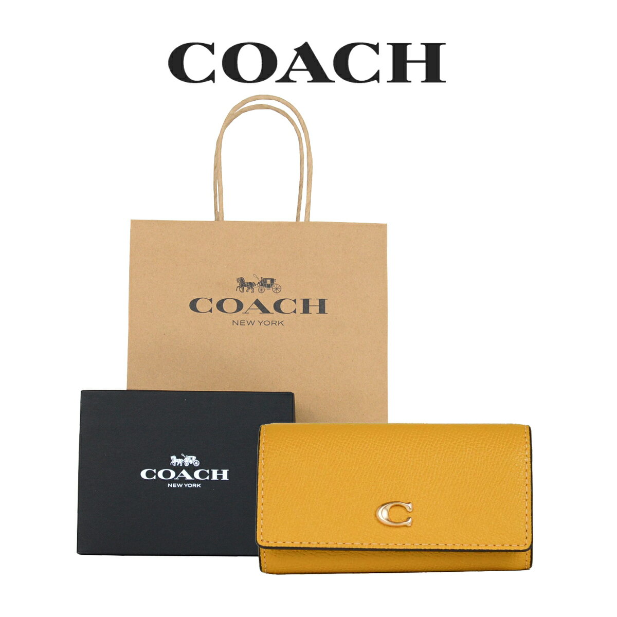 コーチ キーケース 【コーチ箱＆紙袋付き・ラッピング済み】 ギフトセット コーチ COACH アウトレット レディース 小物 キーケース CH799 B4EBV(ブラス×イエロー ゴールド) イエロー