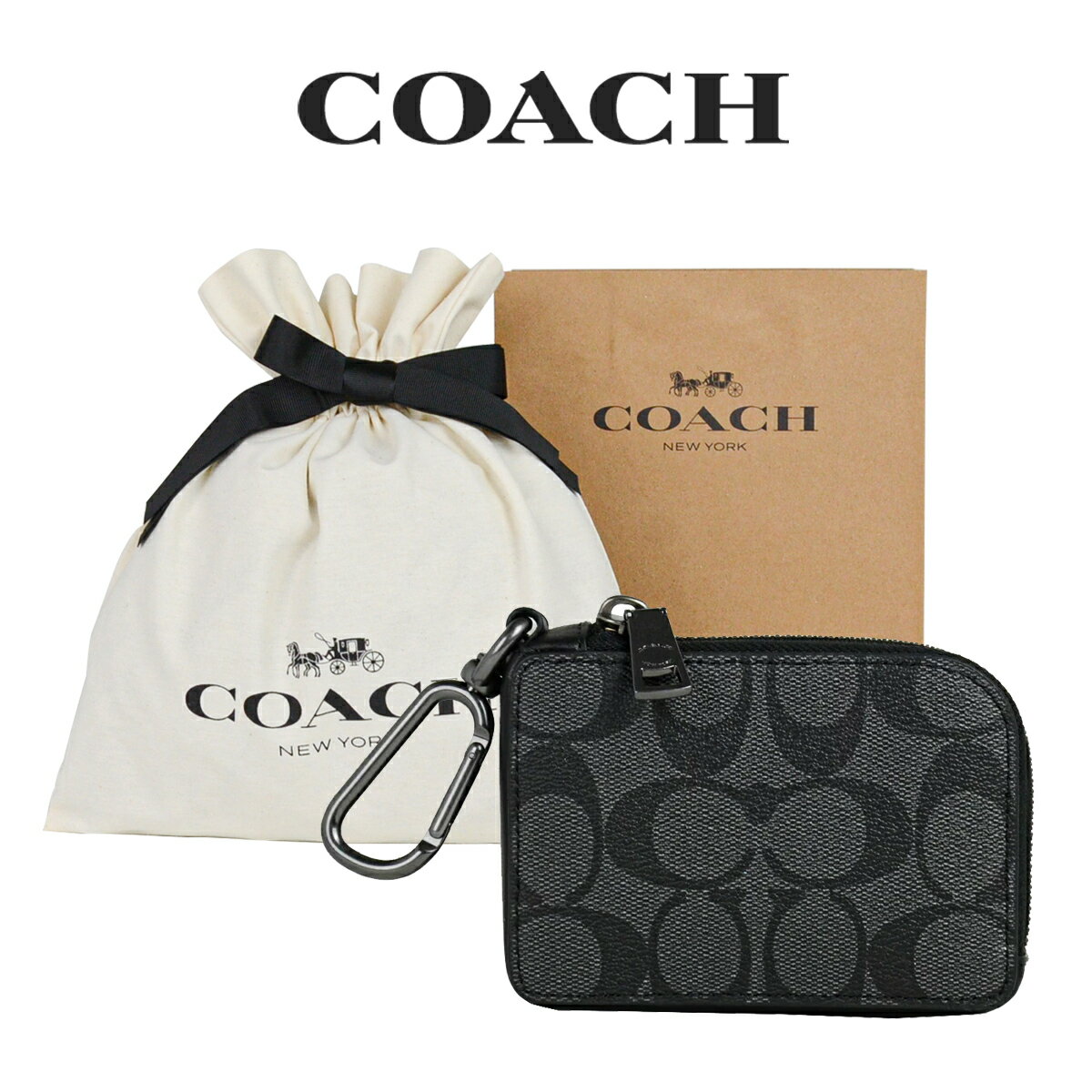 コーチ キーケース 【コーチ巾着＆紙袋付き・ラッピング済み】 ギフトセット コーチ COACH アウトレット メンズ 小物 キーケース CB927 QBO4G(チャコール) シグネチャー