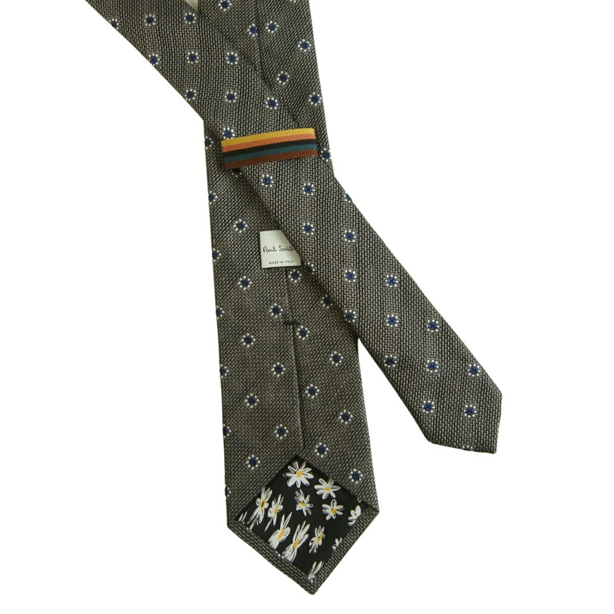 Paul Smith ポールスミス 英国直輸入 ネクタイ シルク リネン グレー ストライプ 花柄 イギリス 剣先幅8cm