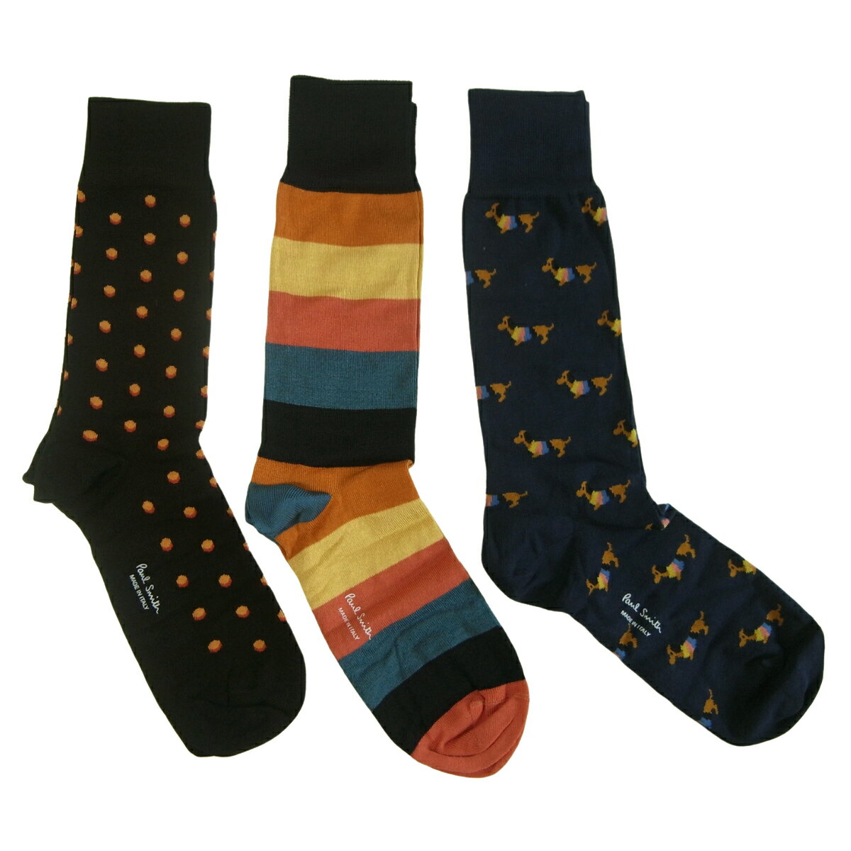 ポール・スミス 靴下 メンズ Paul Smith ポールスミス 英国直輸入 靴下 ソックス メンズ おしゃれ Socks 犬 ダックスフンド アーティストストライプ ドット 水玉 3足 ギフト