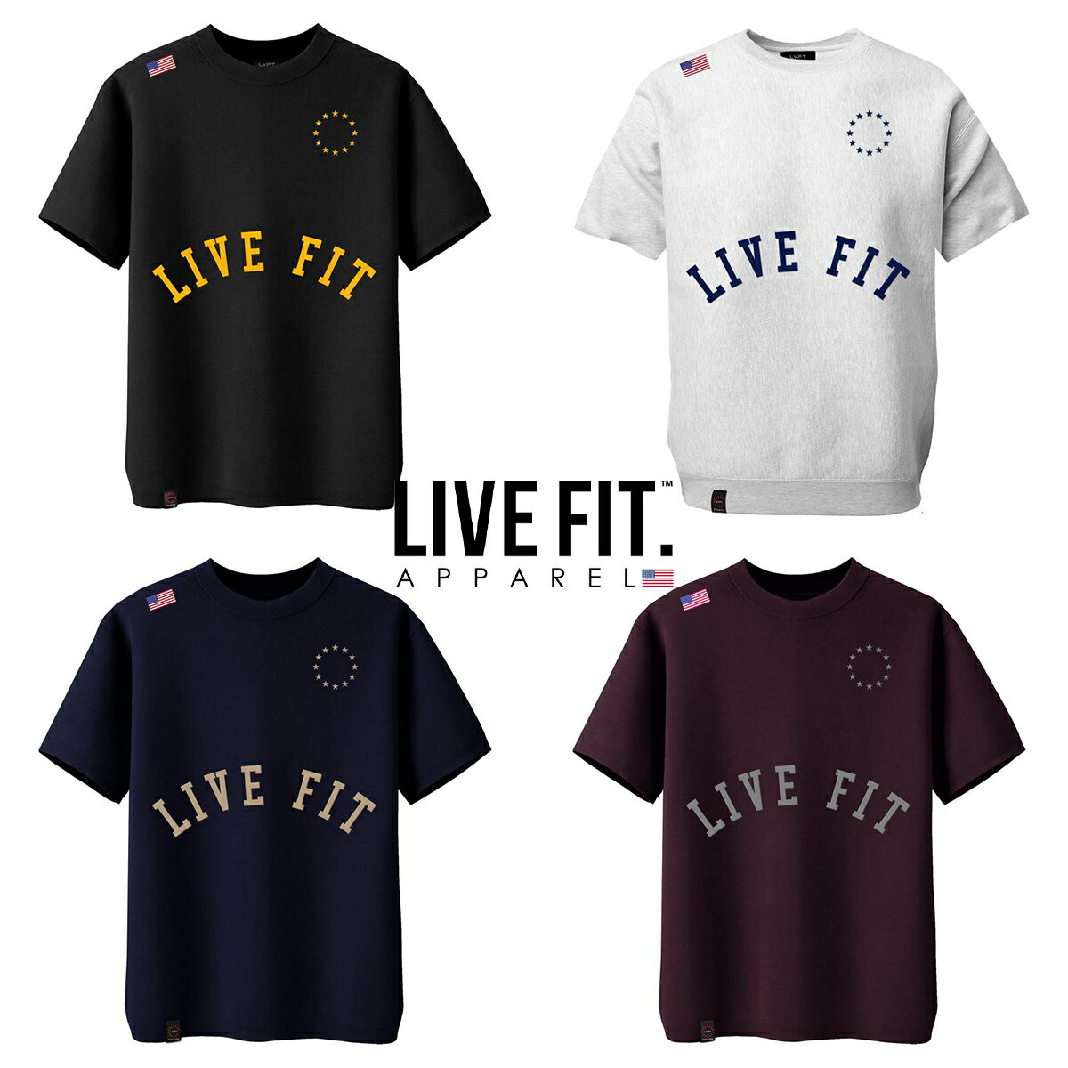 LIVE FIT utBbg HEAVYWEIGHT SHORT SLEEVE CREWNECK TVc  I[o[TCY gbvX Y ؃g W EGA tBW[N X|[c Ki[ߗ]