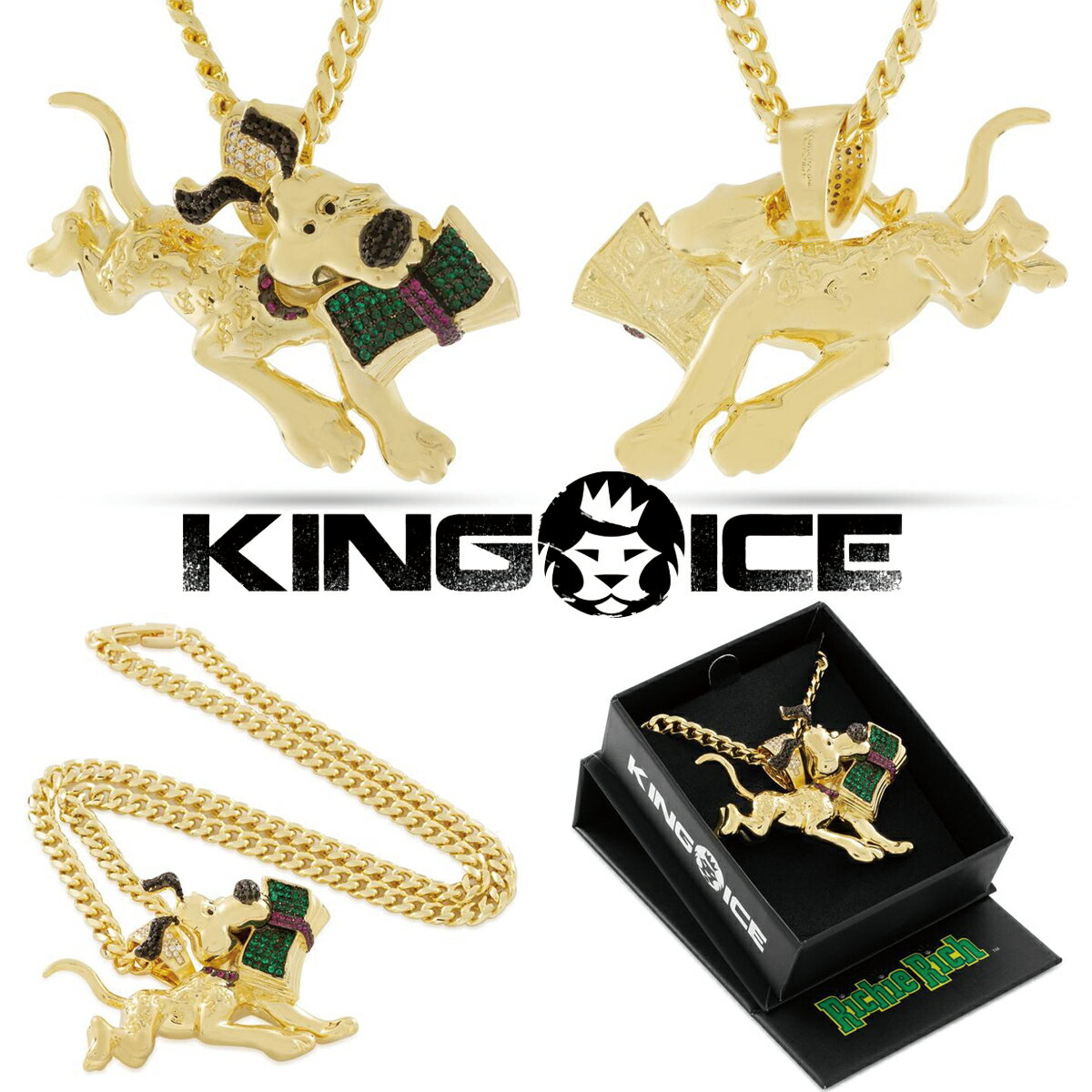 KING ICE LOACX lbNX RICHIE RICH X KING ICE - DOLLAR THE DOG NECKLACE 14kS[h zCgS[h  lC[ANZT[]