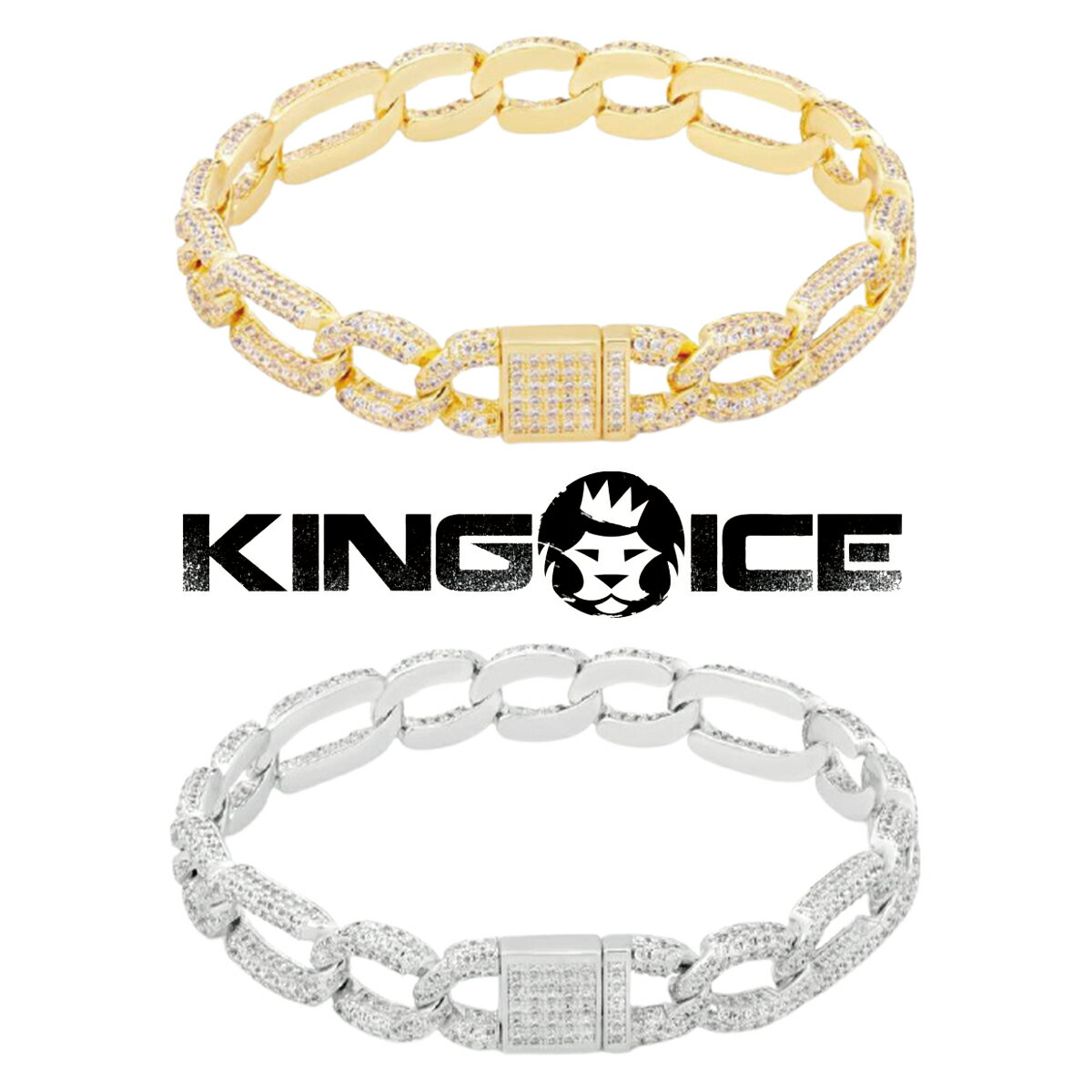 KING ICE LOACX uXbg 14MM ICED BAGUETTE-CUT G-LINK BRACELET 14KS[hbL zCgS[hbL Y uh lC[ANZT[]