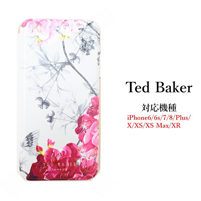 テッドベイカー Ted Baker ミラー付 手帳型 iPhone 6/6s 7 8 11 Pro Plus X/XS XR XSMax Case アイフォン ケース 二つ折 花柄 BABYLON バビロン
