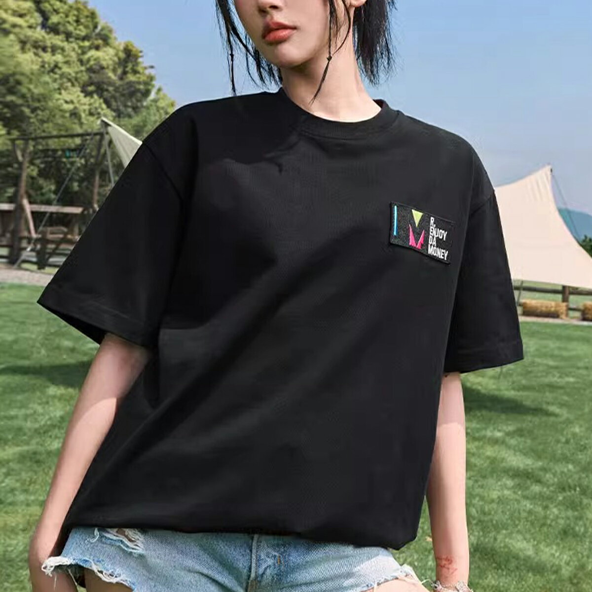 MEDM Tシャツ ミスターエンジョイダマネー アメリカンストリート Tシャツ 半袖 オーバーサイズ ロゴ LOGO ヒップホップ トレンド トップス メンズ レディース ユニセックス[衣類]ユ00582