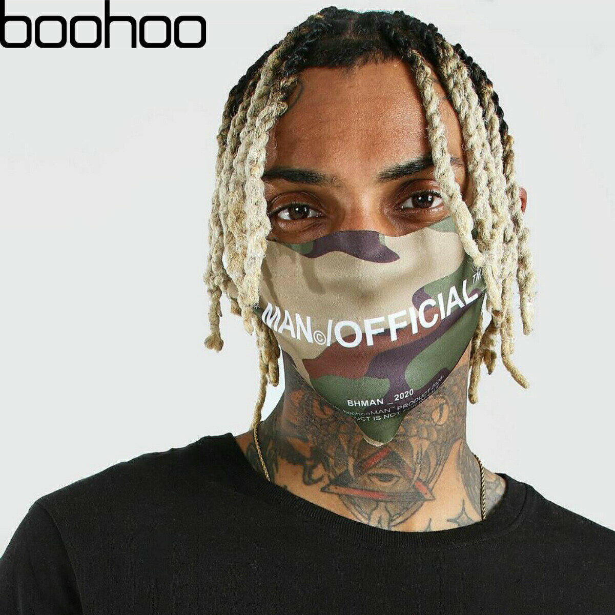 ブーフー boohoo 布マスク 2枚 MAN Official Camo Fashion Mask KHAKI カーキ カモ 迷彩 マスク ファッションマスク 洗える ロゴ 布 大人用 男女兼用 おしゃれ かっこいい アクセサリー メンズ レディース ユニセックス ブランド イギリス asos[衣類]