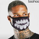 ブーフー boohoo 布マスク Grillz Fashion Mask SILVER シルバー 黒 マスク ファッションマスク 洗える ロゴ 布 大人用 男女兼用 おしゃれ かっこいい アクセサリー メンズ レディース ユニセックス ブランド イギリス asos