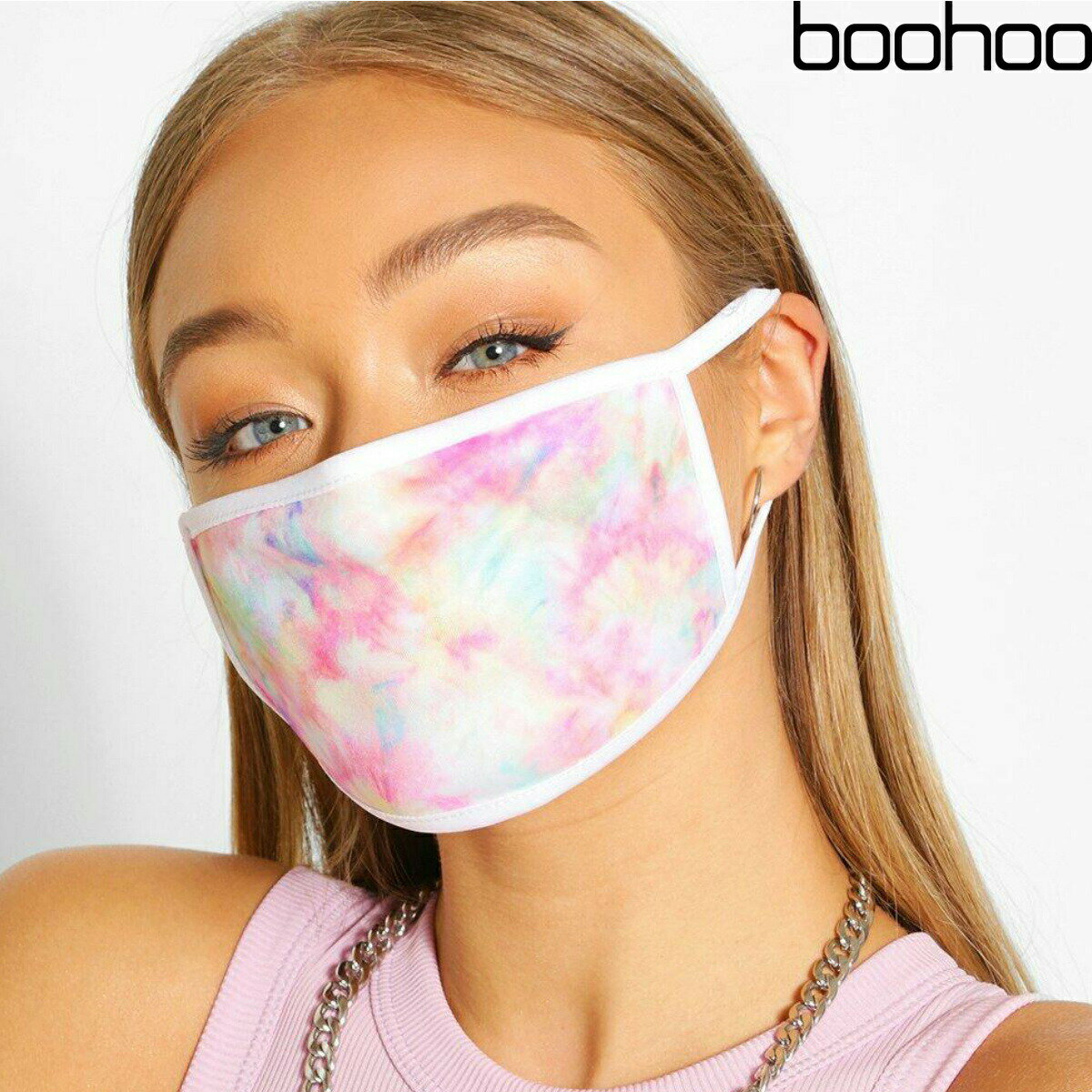 楽天WILLSブーフー boohoo 布マスク Tie Dye Fashion Face Mask PINK ピンク マスク ファッションマスク 洗える ロゴ 布 大人用 男女兼用 おしゃれ かっこいい アクセサリー メンズ レディース ユニセックス ブランド イギリス asos[衣類]