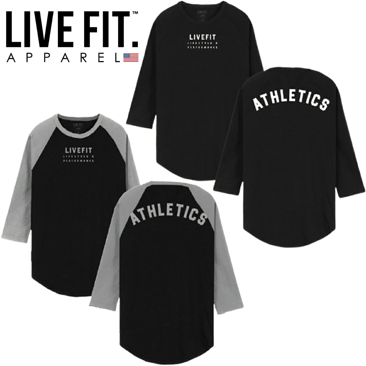 LIVE FIT utBbg ATHLETICS RAGLAN O 8 gbvX eB TVc Y ؃g W EGA tBW[N X|[c Ki[ߗ]