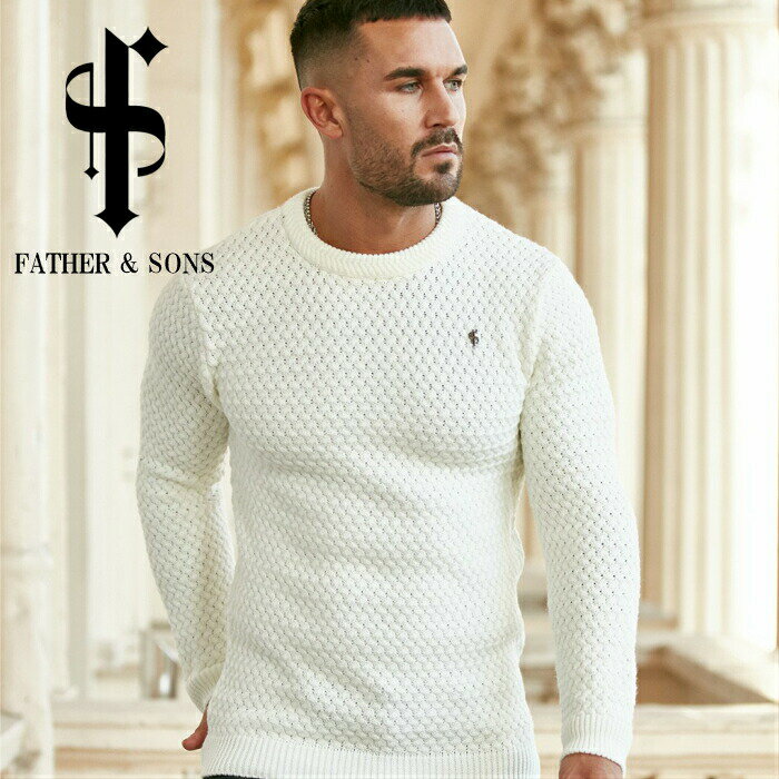 t@U[ Ah TY FATHER & SONS CREAM KNITTED WEAVE SUPER SLIM JUMPER WITH METAL DECAL jbg Z[^[  Y ؃g W EGA X|[cEFA tBW[N CMX Ki[ߗ]