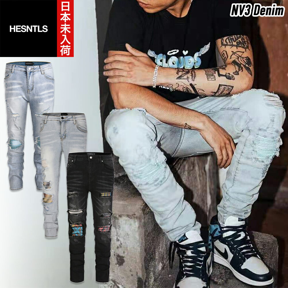 HESNTLS ジーンズ ダメージ デニム NV3 スリムフィット パンツ 日本未入荷 エッセンシャルズ メンズ ユ..