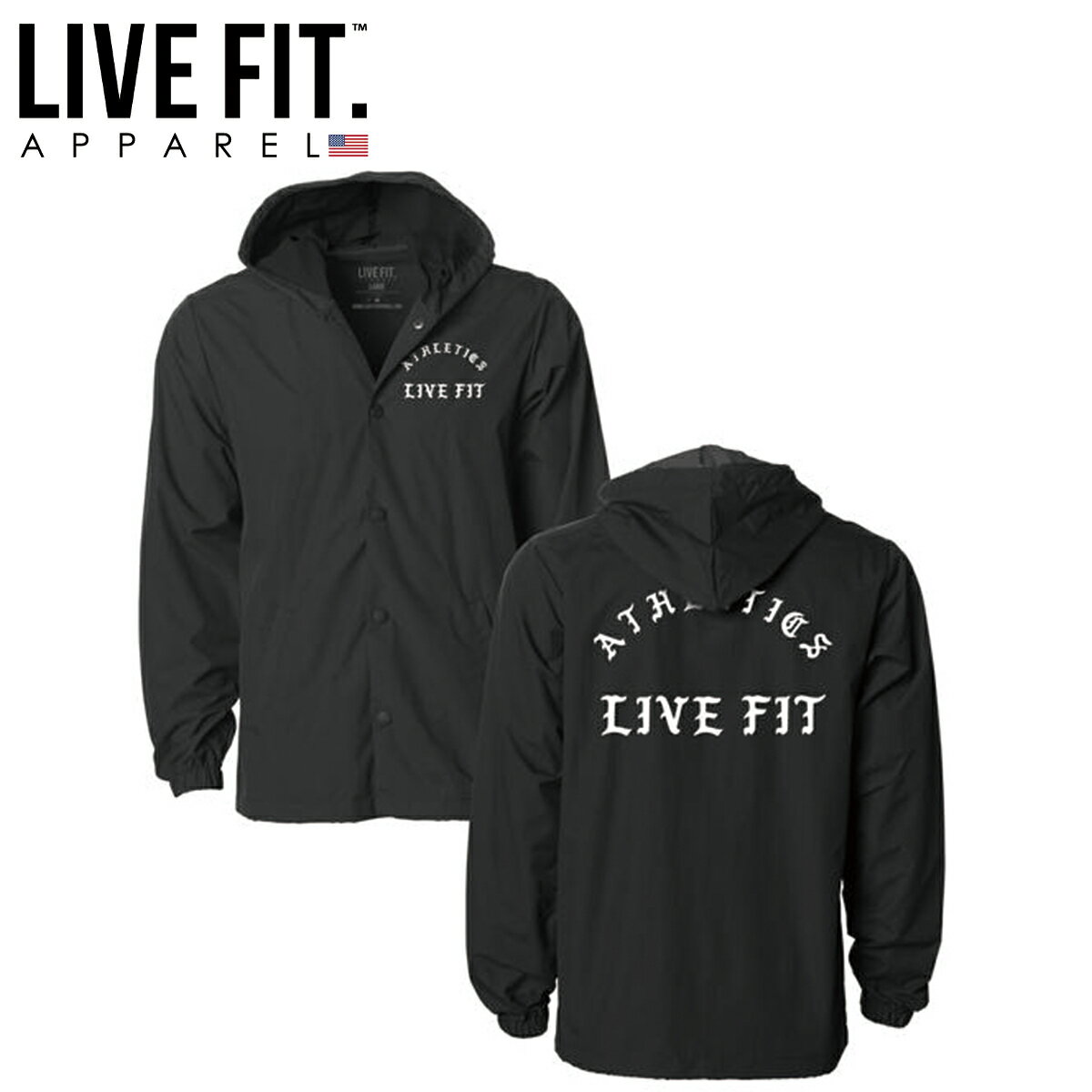 リブフィット LIVE FIT IRON ATHLETICS HOODED COACH JACKET ウィンドブレーカー フード付 ジャケット トップス メンズ 筋トレ ジム ウエア フィットネス スポーツ トレーニング 正規品[衣類]