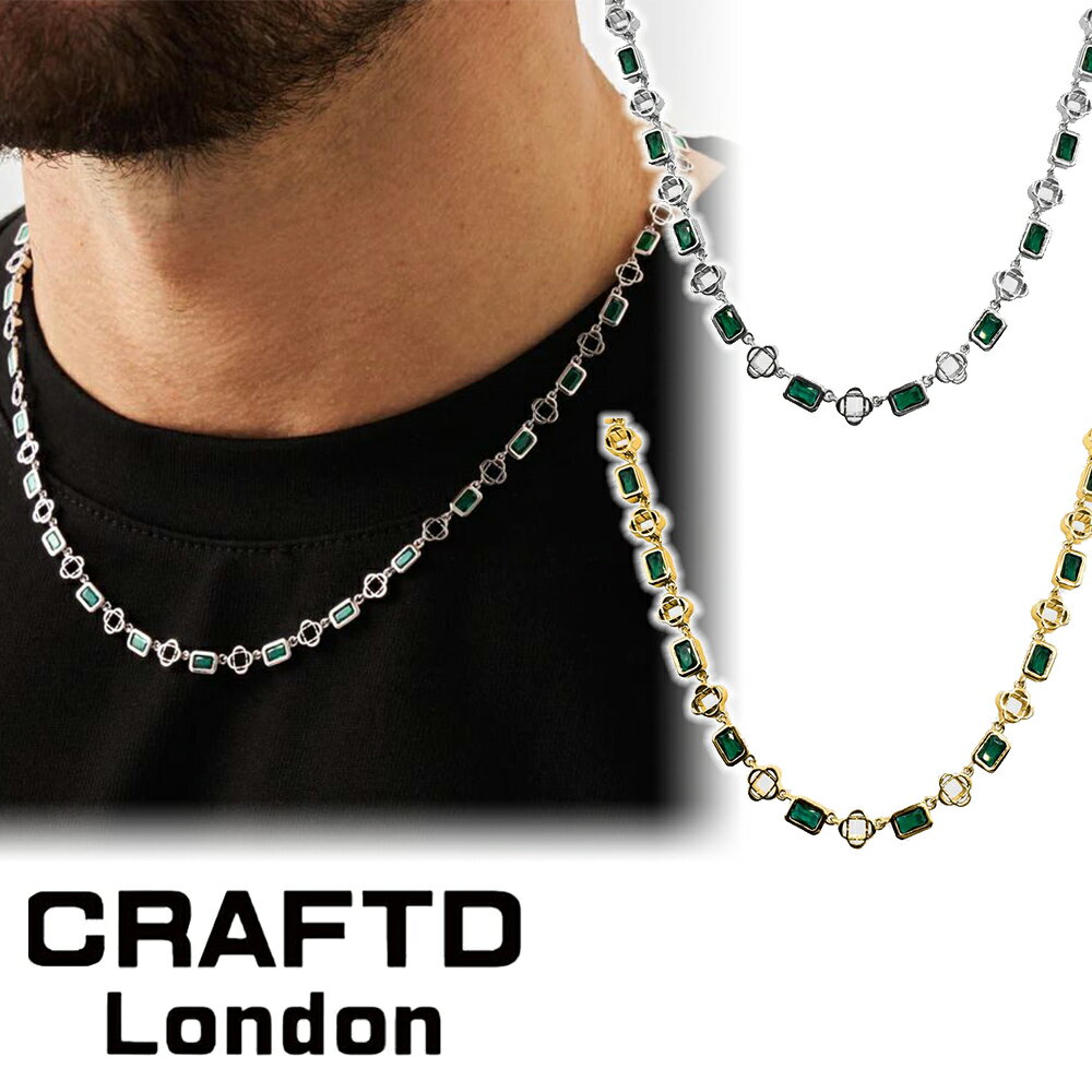 CRAFTD London ネックレス GREEN GEMSTONE CLOVER NECKLACE メンズ クラフトロンドン パール 真珠 ゴールド シルバー 金 銀 人気[アクセサリー] ユ00582