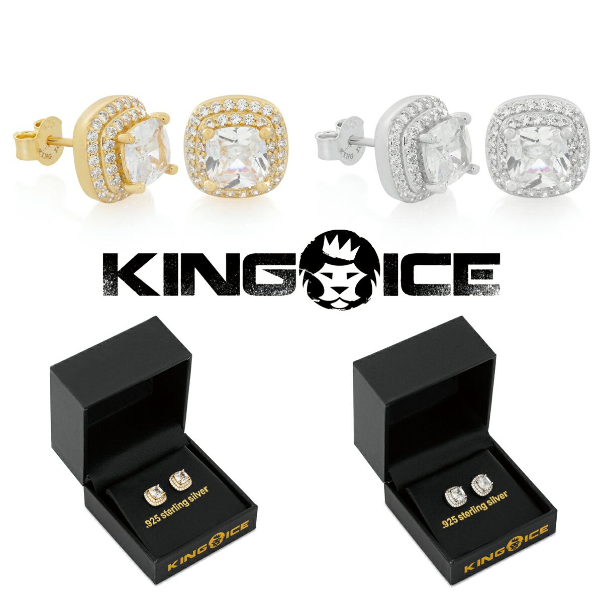 KING ICE LOACX sAX  10MM HALO CUSHION-CUT STUD EARRINGS 14kS[h  Vo[ 2Zbg Y uh lC[ANZT[]