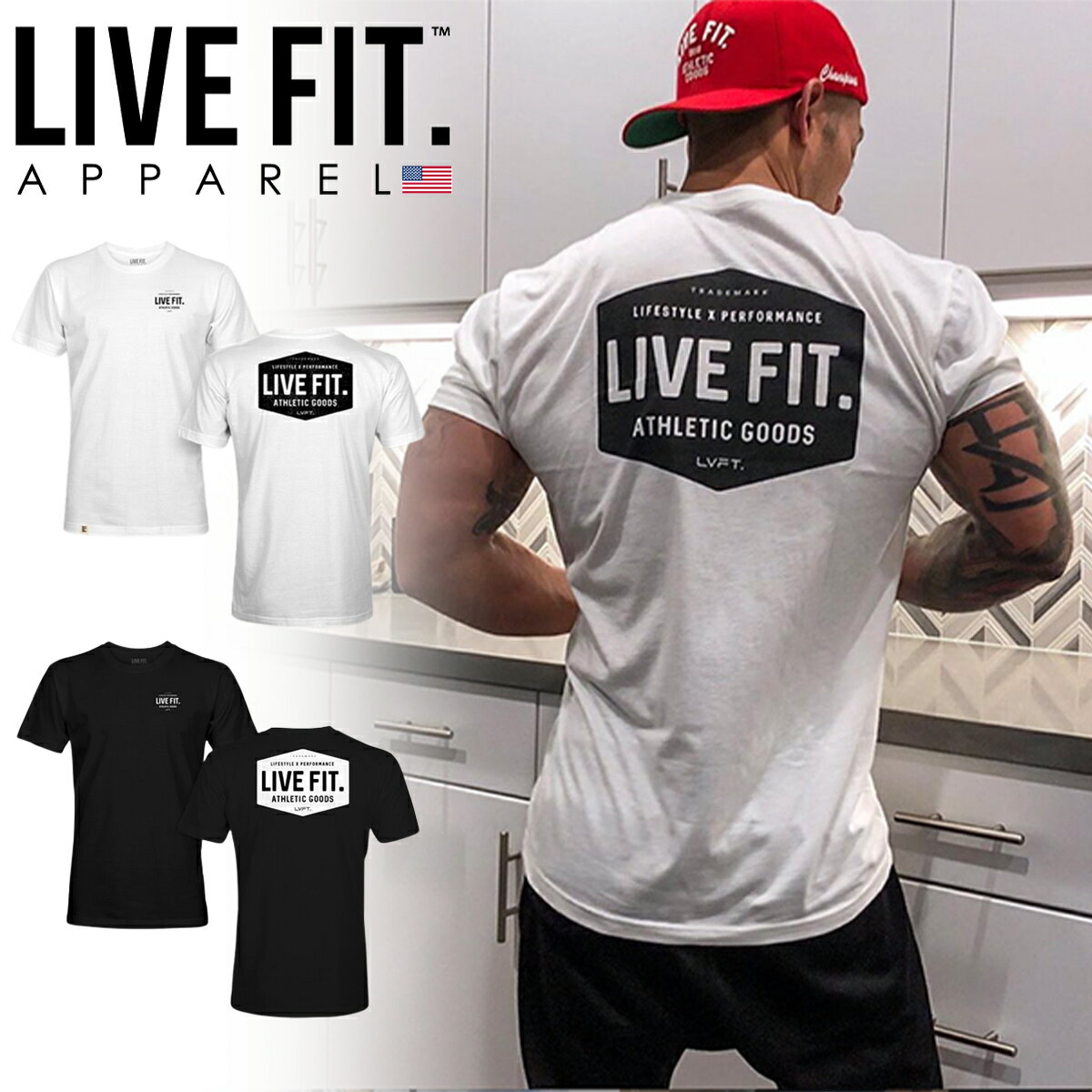 LIVE FIT リブフィット WORK BADGE TEE Tシャツ 半袖 トップス メンズ 筋トレ ジム ウエア フィジーク スポーツ 正規品 衣類