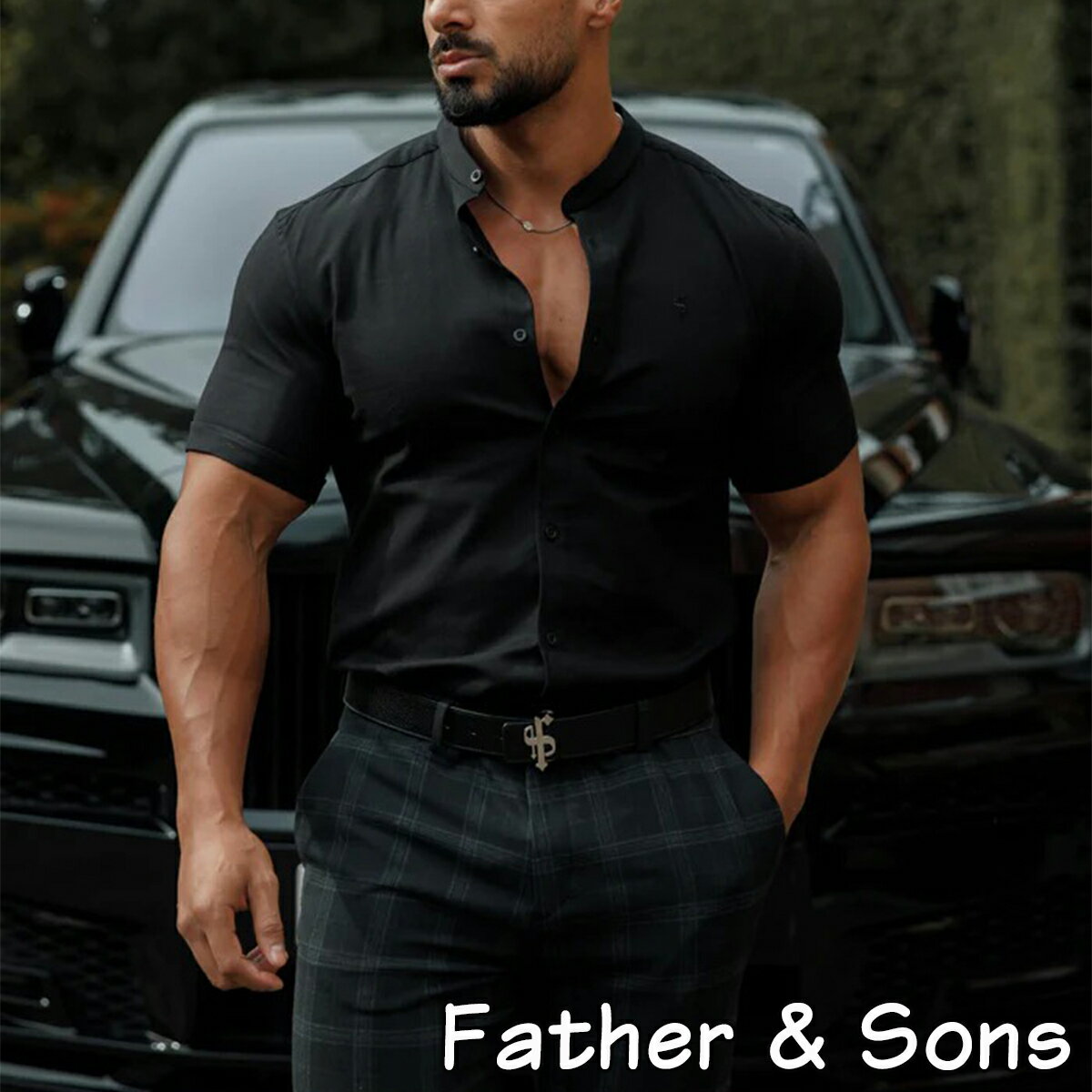 t@U[ Ah TY fj FATHER SONS SUPER SLIM OXFORD STRETCH CLASSIC ALL BLACK GRANDAD COLLAR SHORT SLEEVE Vc  X Y tH[} Xgb` ؃g W EGA X|[cEFA tBW[N CMX Ki[ߗ]00582