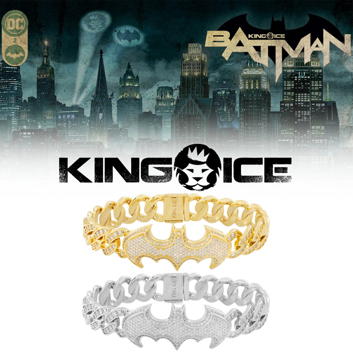 KING ICE LOACX uXbg BATMAN X KING ICE - 13MM CLASSIC BATMAN LOGO BRACELET 14KS[hbL zCgS[hbL Y uh lC[ANZT[]