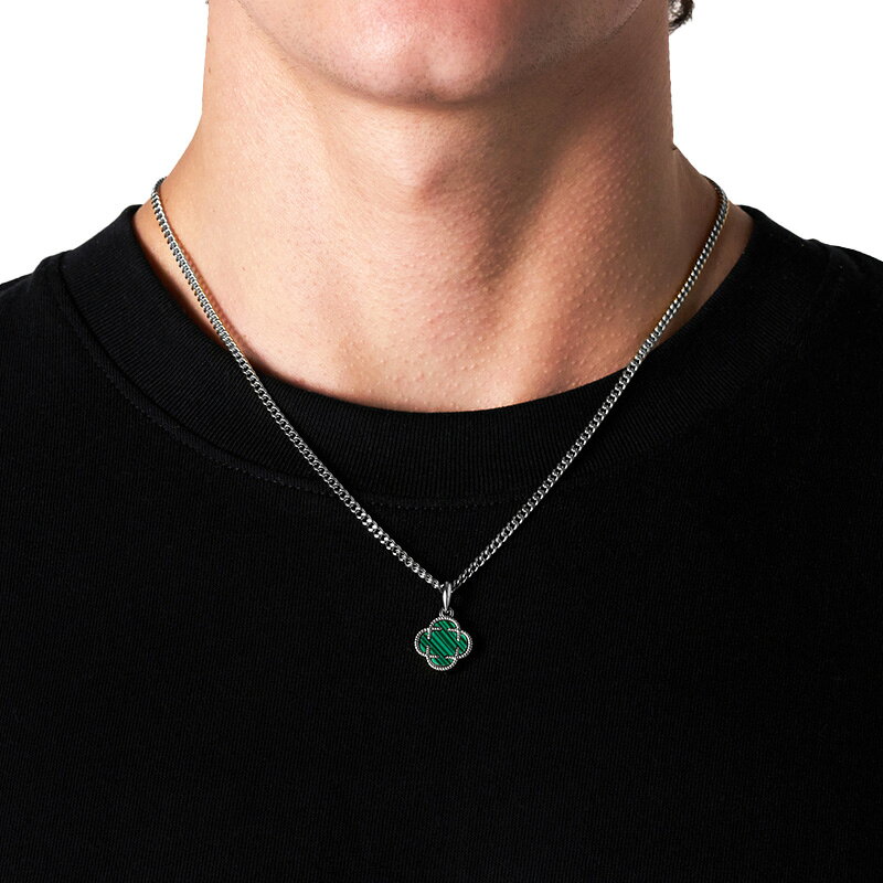 CRAFTD London ネックレス MALACHITE CLOVER STONE PENDANT SILVER GOLD メンズ ク...