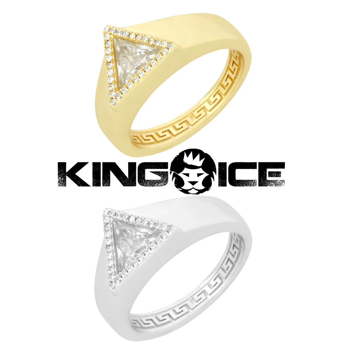 KING ICE LOACX w O TRILLION-CUT SIGNET RING 14kS[h  WHITE GOLD Y uh lC[ANZT[]