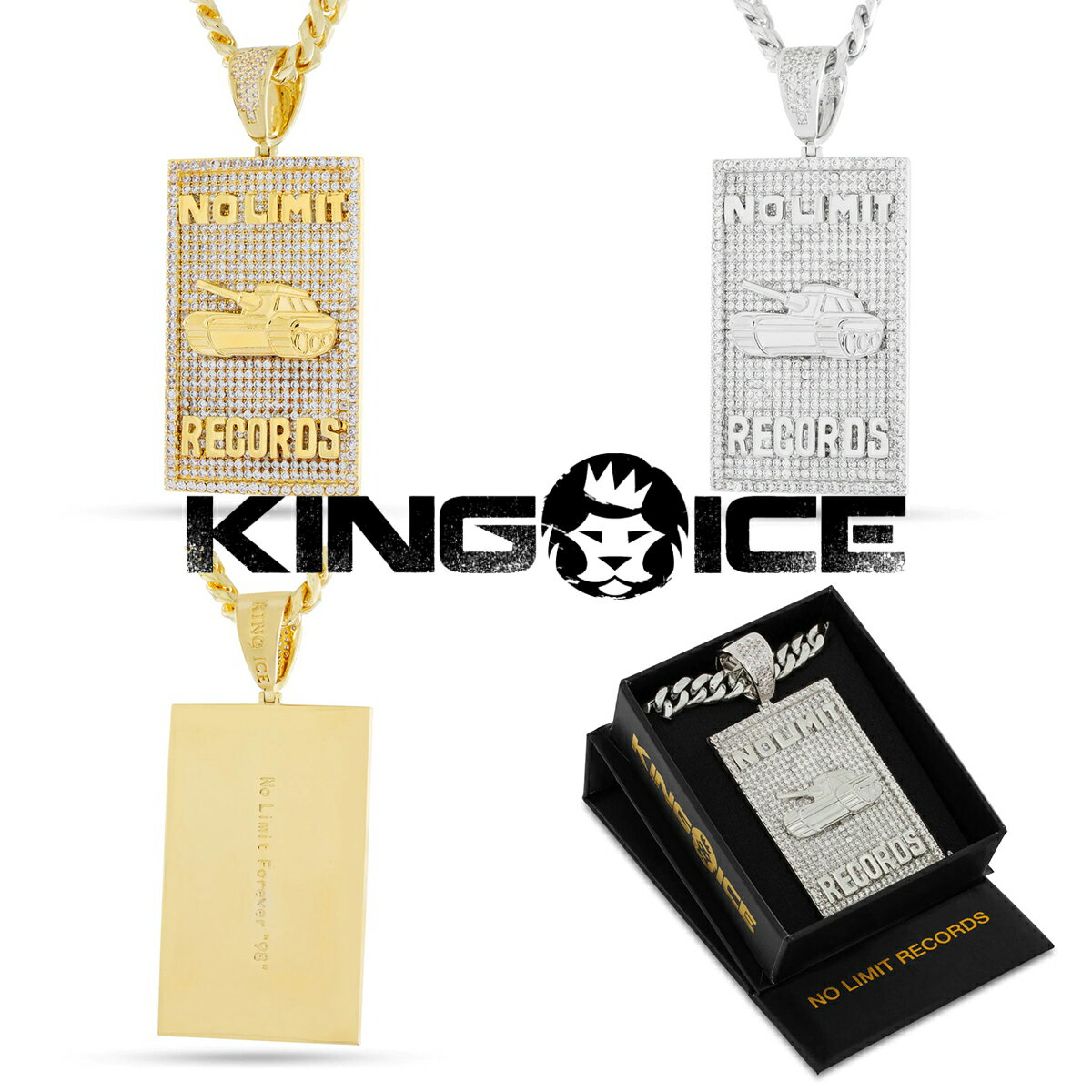 KING ICE LOACX lbNX `F[ NO LIMIT RECORDS X KING ICE - 98 DYNASTY DOG TAG NECKLACE 14kS[h  WHITE GOLD lC[ANZT[]