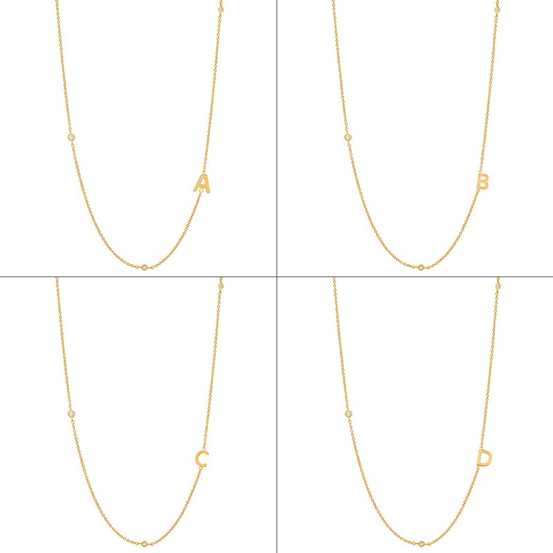 Tai Jewelry ネックレス タイ ジュエリー Sideways Initial Gold Necklace with CZ...