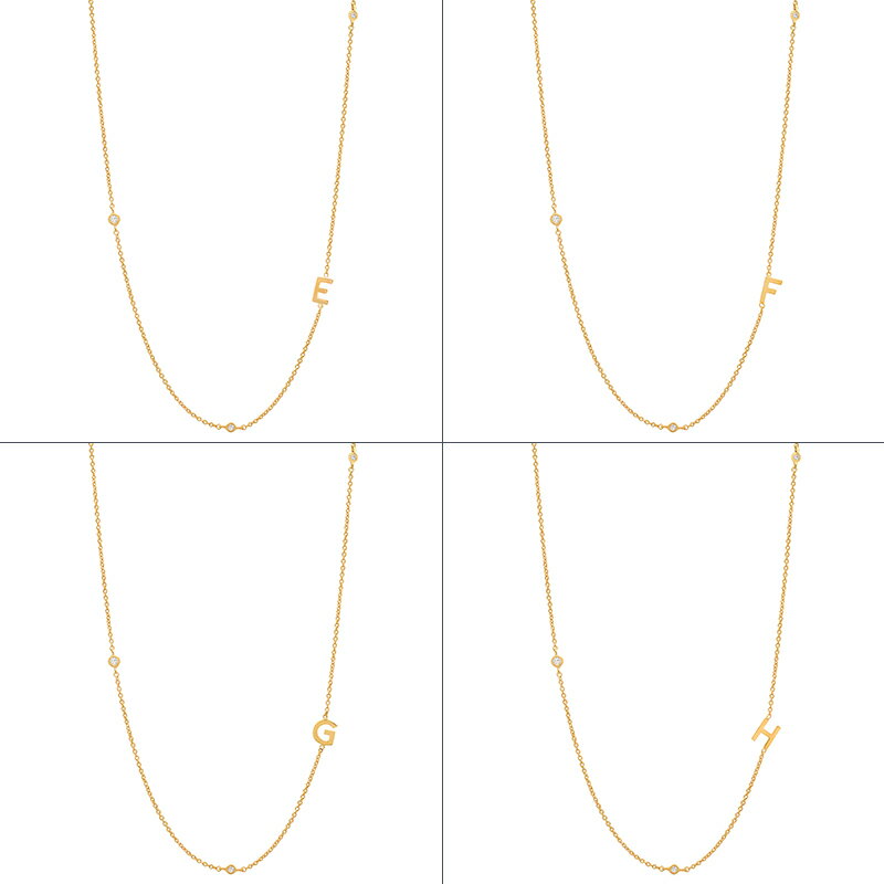 Tai Jewelry ネックレス タイ ジュエリー Sideways Initial Gold Necklace with CZ...