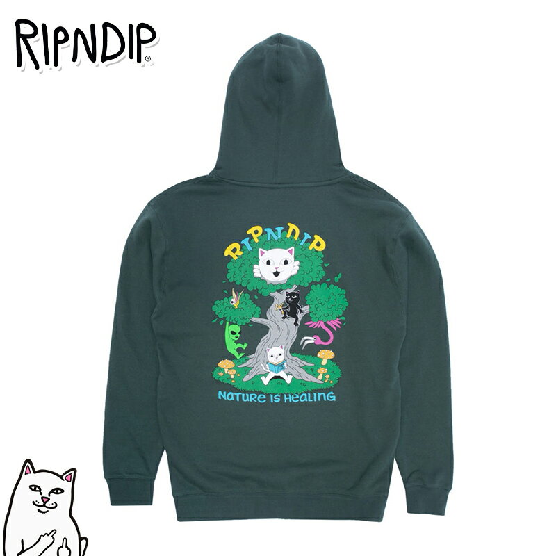 リップンディップ パーカー RIPNDIP スウェット プルオーバー Adventure Club Hoodie グリーン トップス ネコ 猫 スケーター ストリート メンズ ユニセックス Rip N Dip