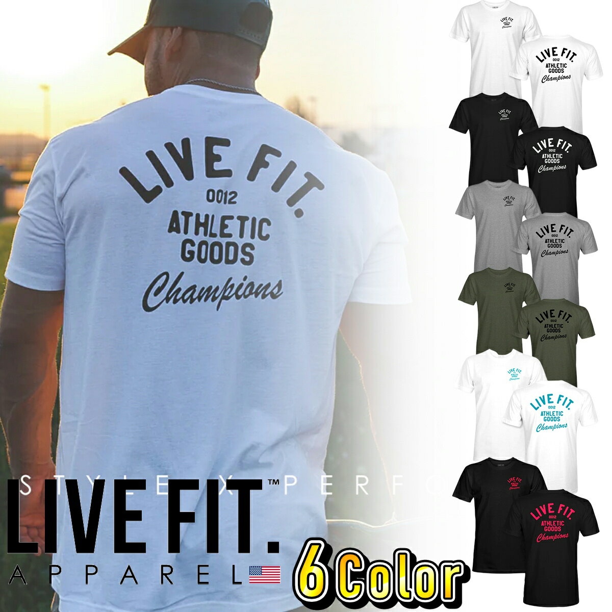 LIVE FIT utBbg ATHLETIC GOODS TEE TVc  gbvX 6J[ Y ؃g W EGA tBW[N X|[c Ki[ߗ]