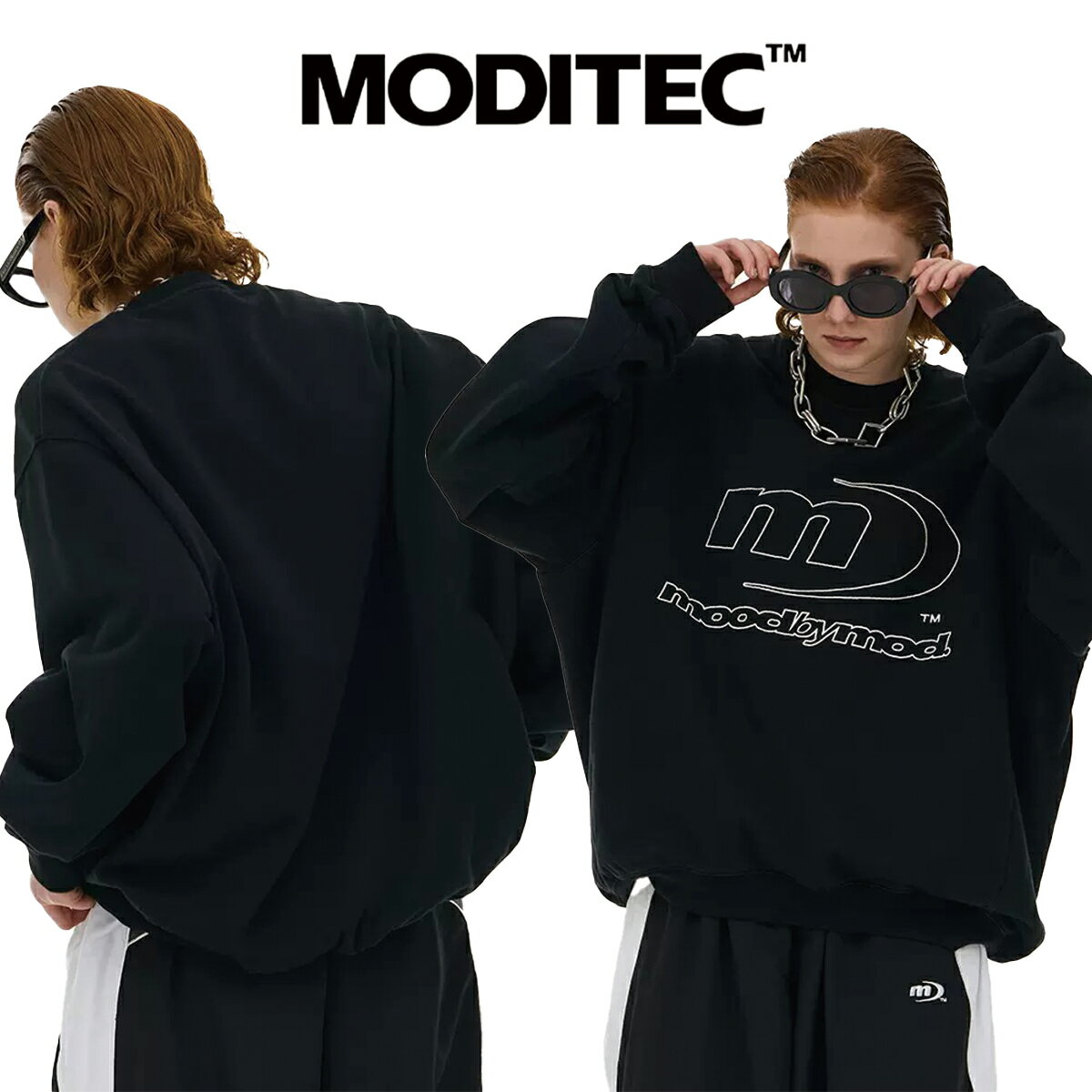 楽天WILLS正規品 MODITEC モディテック ロゴ ルーズ スウェット トレーナー ストリート BLACK ブラック 話題 人気 ストリート 芸能人愛用 大人気 ユニセックス 刺繍 [衣類]