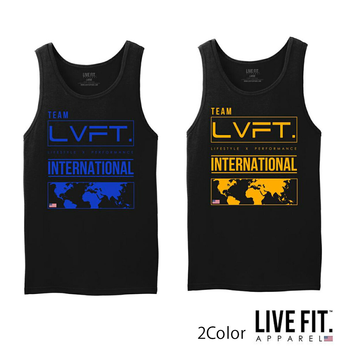 リブフィット LIVE FIT International Tank Black/blue Black/Gold ノースリーブ タンクトップ メンズ 筋トレ ジム ウエア スポーツウェア 正規品 衣類