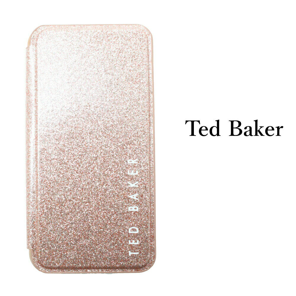 Ted Baker テッドベイカー ミラー付 手帳型 iPhone 5/5s SE 6/6s 7 8 11 12 Pro Plus X/XS XR XSMax Case アイフォン ケース 携帯 スマホ ケース 二つ折 グリッター ローズゴールド