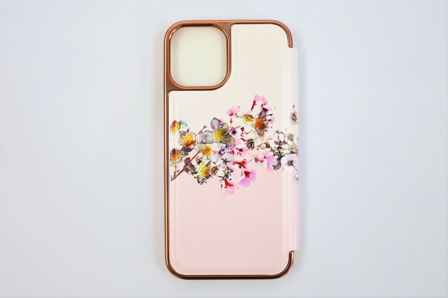 テッドベイカー Ted Baker ミラー付 手帳型 iPhone 12 Pro Max mini アイフォン ケース 二つ折 花柄 JASMINE プリント ピンク ローズゴールド[スマホケース]