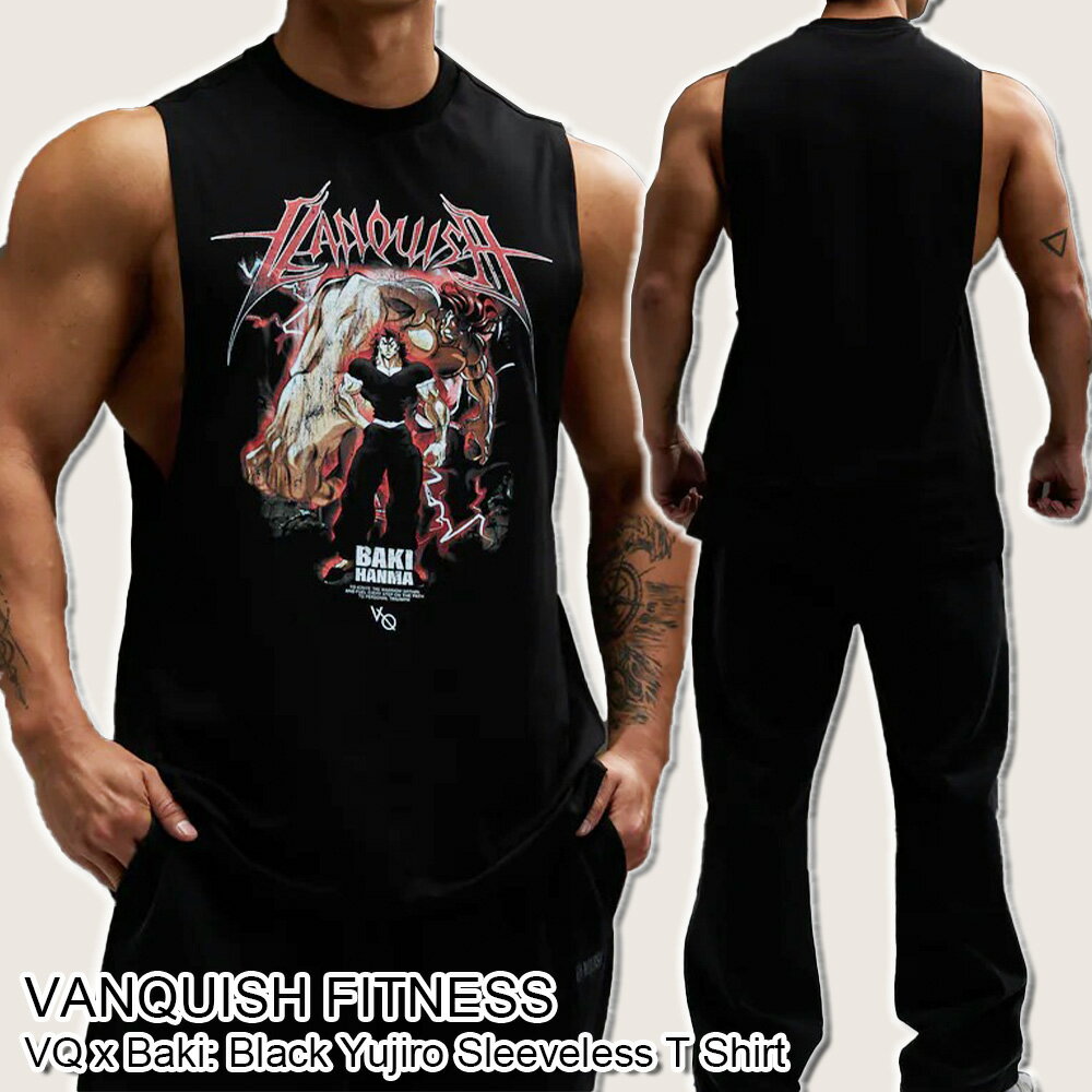 ヴァンキッシュ タンクトップ 刃牙 コラボ 勇次郎 VANQUISH FITNESS VQ x Baki: Black Yujiro Sleeveless T Shirt スリーブレス ノースリーブ メンズ 筋トレ ジム ウエア スポーツ 正規品[衣類] ユ00582