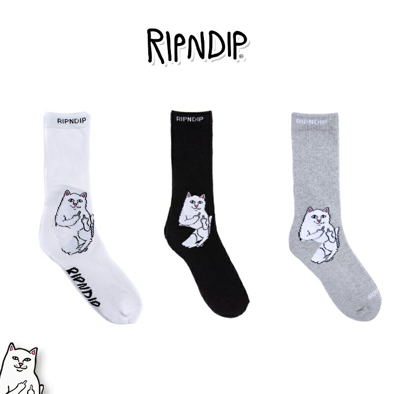 リップンディップ ソックス RIPNDIP LORD NERMAL SOCKS WHITE BLACK ホワイト ブラック 白 黒 かわいい ネコ キャット 猫 靴下 Rip N Dip スケーター ストリート メンズ レディース ripndip Lord Nermal Socks RND3583 RND2111[衣類] ユ00582