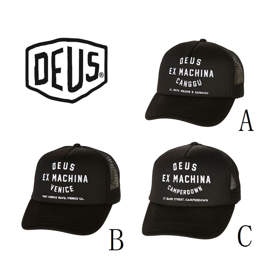 DeusExMachina デウスエクスマキナ ブラック 黒 メッシュ キャップ 帽子 三種 Deus Ex Machina CANGGU VENICE CAMPERDOWN 帽子