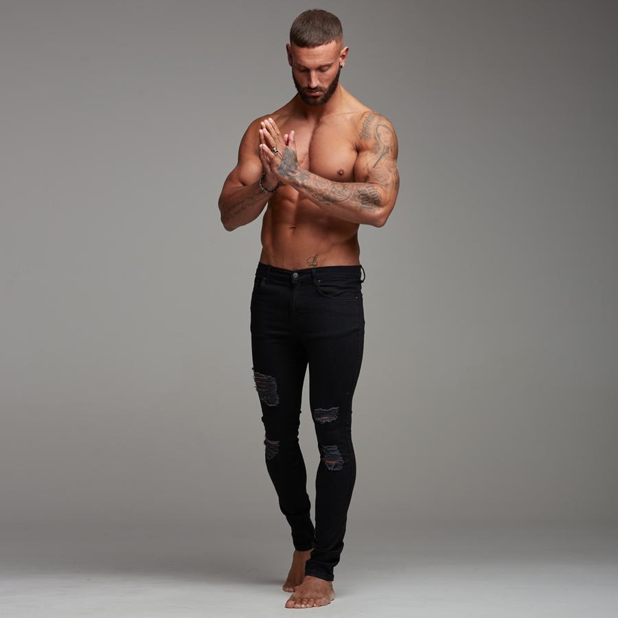 ե   FATHER & SONS DISTRESSED RIPPED SLIM STRETCH BLACK JEANS ȥå  ǥ˥  ֥å  ڥȥ   ݡĥ ե ꥹ []