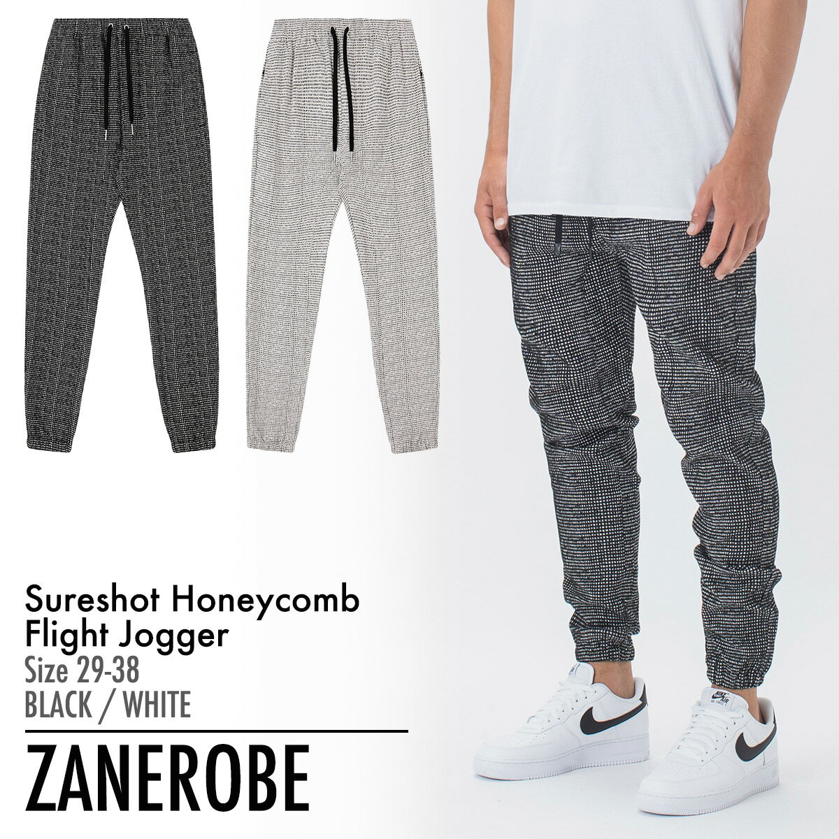 ゼインローブ デニム ジョガーパンツ ZANEROBE Sureshot Honeycomb Flight Jogger ジーンズ ボトムス チェック ブラック 黒 ホワイト 白 メンズ ユニセックス 