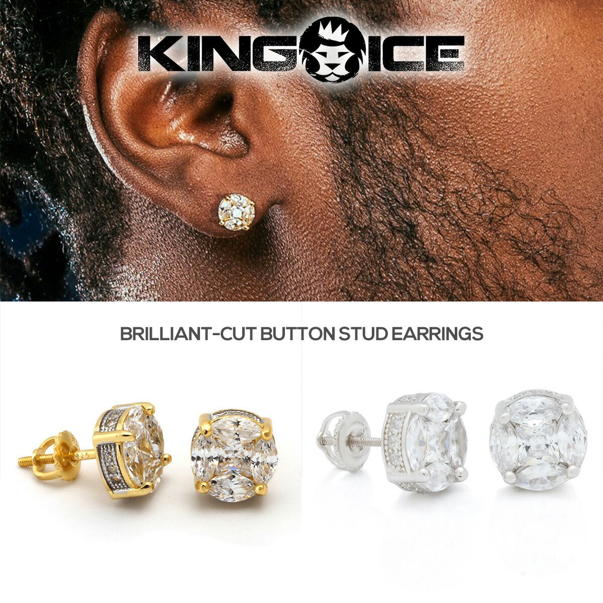 KING ICE sAX LOACX psAX BRILLIANT-CUT BUTTON STUD EARRINGS CO 14kS[h  Vo[ 2Zbg Y uh lC qbvzbv Xg[g v[g [ANZT[]