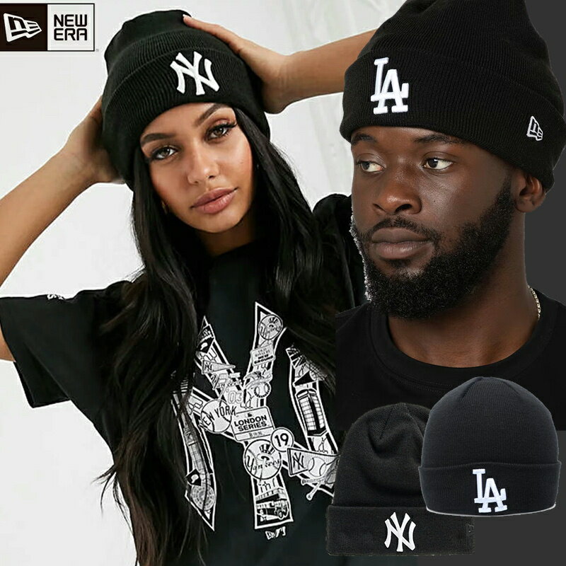 ニューエラ New Era ニット帽 ロゴ 帽子 NY LA beanie in black ブラック 黒 キャップ アクセサリー 正規品 ぼうし
