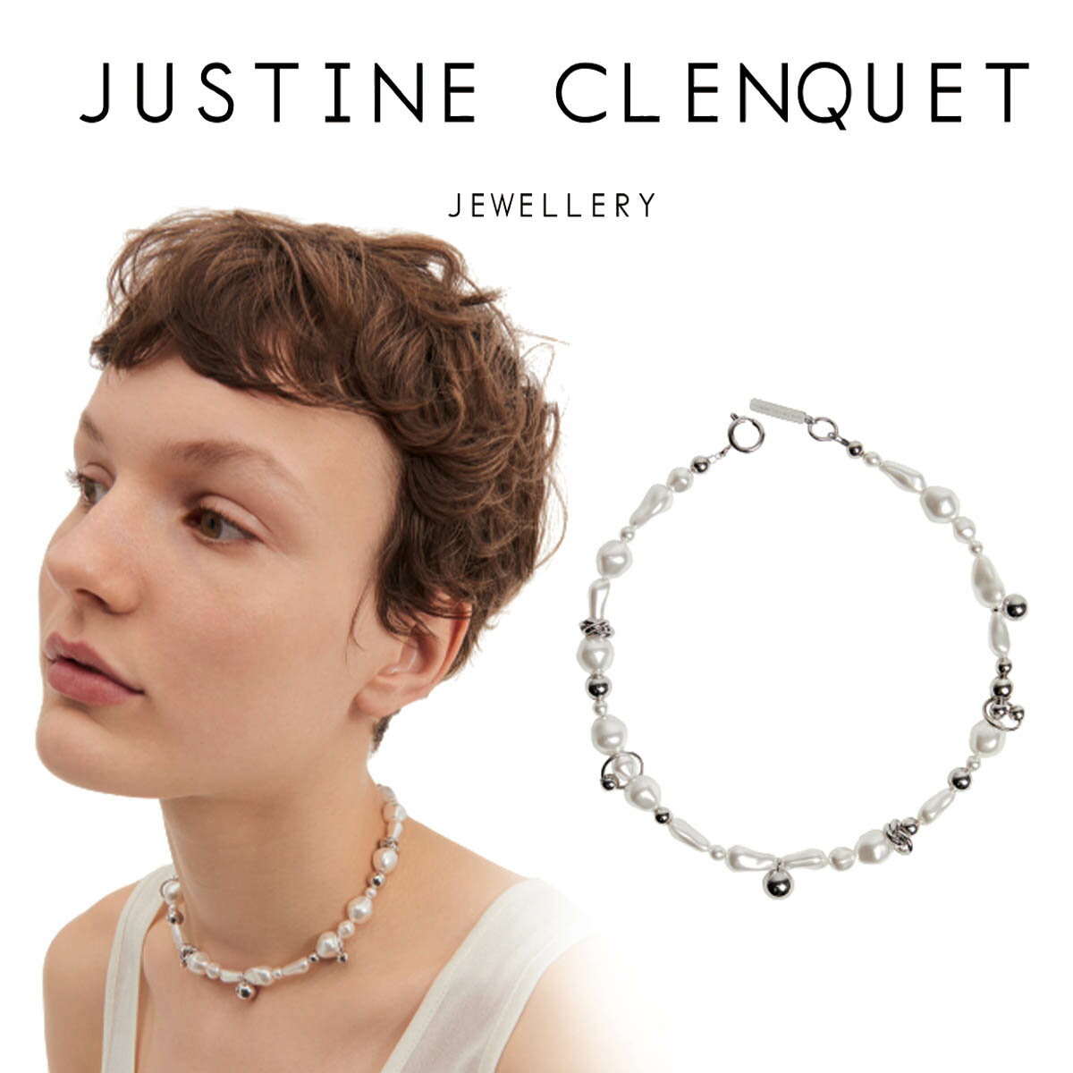 ジュスティーヌクランケ Justine Clenquet シドニー チョーカー Sidney choker ネックレス パラジウム クリスタルパール レディース[アクセサリー]