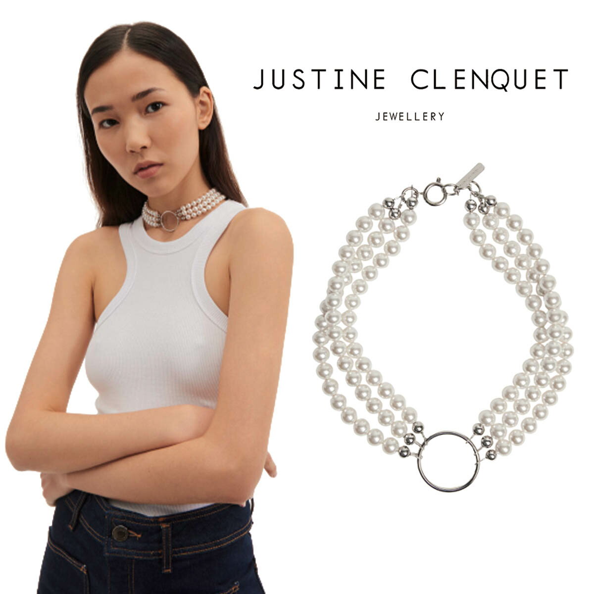ジュスティーヌクランケ Justine Clenquet コートニー チョーカー Courtney choker ネックレス パラジウム クリスタルパール レデ...