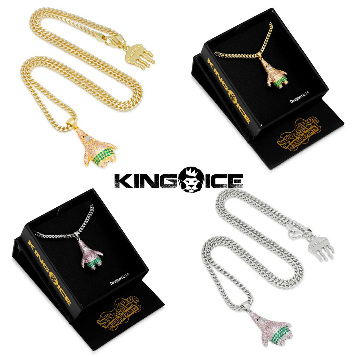 KING ICE キングアイス ネックレス チェーン SPONGEBOB X KING ICE - ICED PATRICK NECKLACE 14kゴールド 金 WHITEGOLD 人気[アクセサリー]