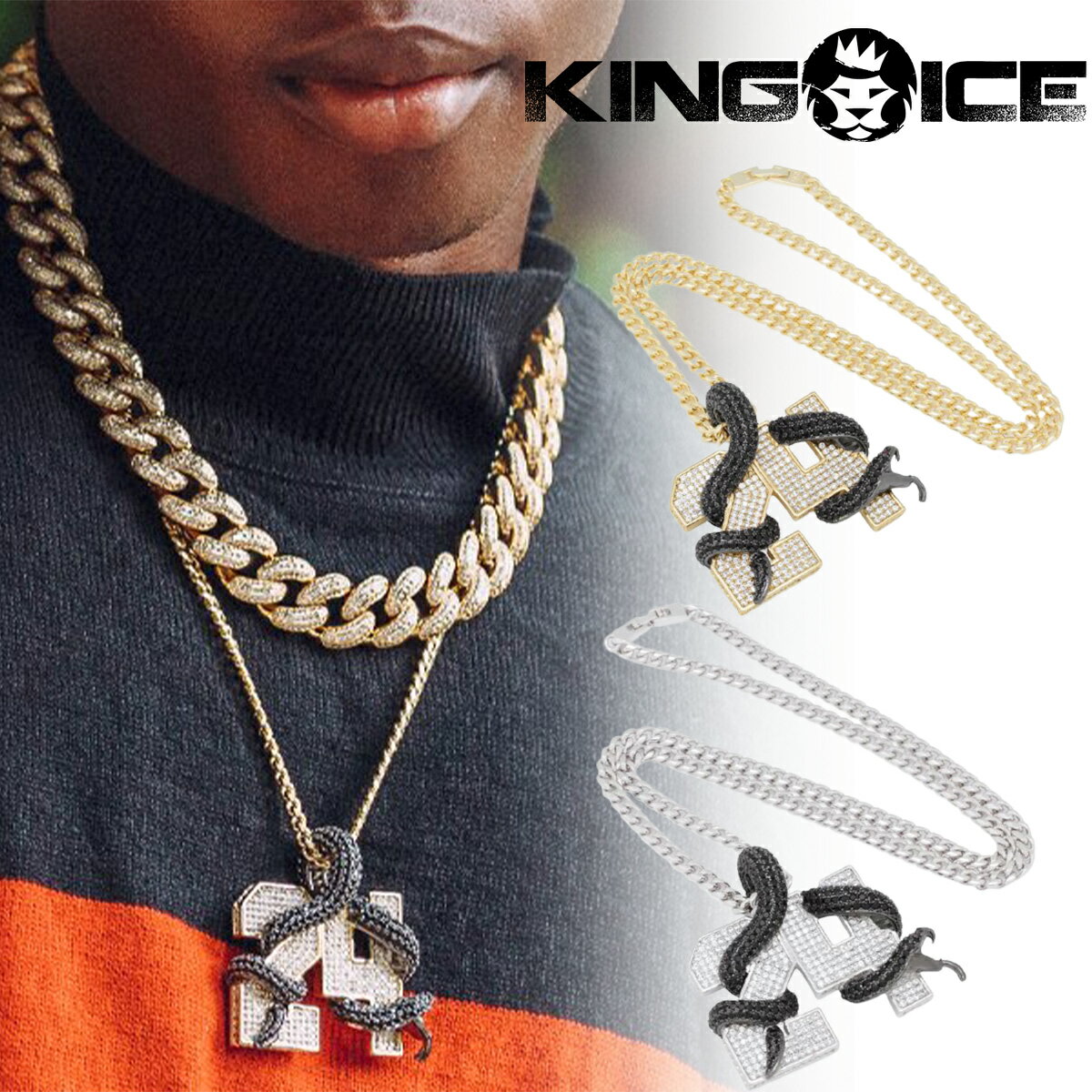 KING ICE LOACX lbNX `F[ BLACK MAMBA NUMBER 24 NECKLACE 14kS[h  WHITE GOLD lC[ANZT[]