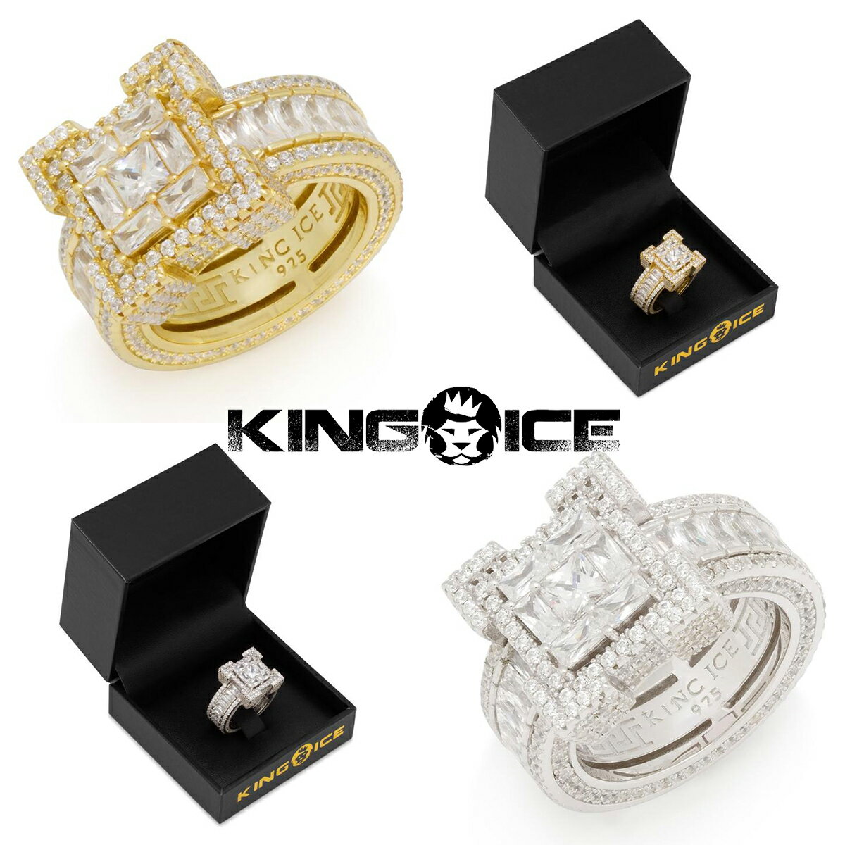 KING ICE キングアイス 指輪 リング BAGUETTE-CUT PLATFORM RING 14kゴールド 金 WHITE GOLD メンズ ブランド 人気