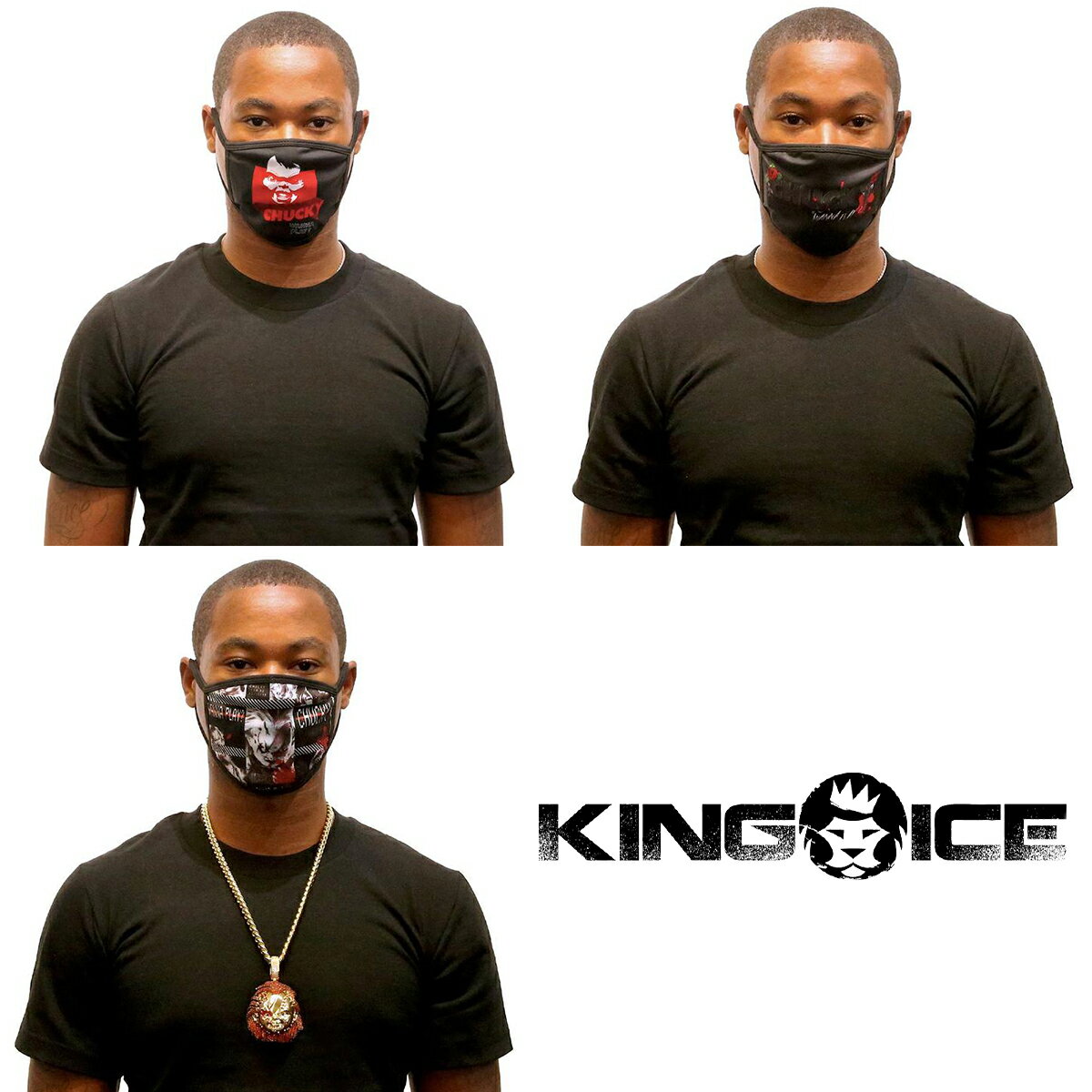 KING ICE キングアイス 布マスク CHUCKY X KING ICE - FACE MASK ファッションマスク ブラック 黒 大人用 男女兼用 コラボ メンズ 人気[マスク]