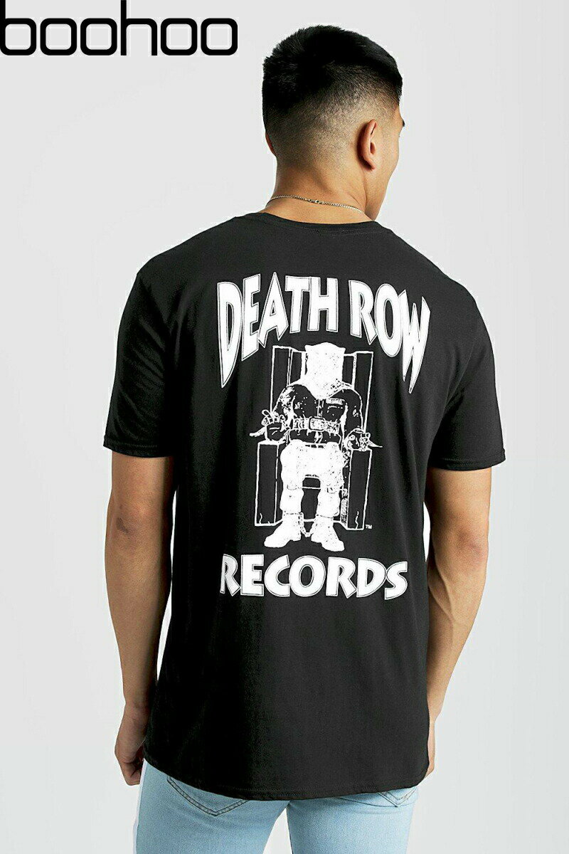 ブーフー boohoo Death Row Records Oversized T-Shirt BLACK ブラック 黒 Tシャツ バックプリント 半袖 デス・ロウ・レコード HipHop ヒップホップ トップス メンズ イギリス asos