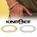 KING ICE キングアイス ブレスレット 12MM ICED CLASSIC MIAMI CUBAN BRACELET 14Kゴールドメッキ ホワイトゴールドメッキ メンズ ブランド 人気