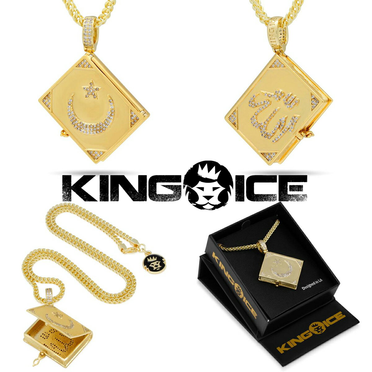 KING ICE キングアイス ネックレス ALLAH BOOK STASH NECKLACE チェーン14kゴールド ホワイトゴールド ..