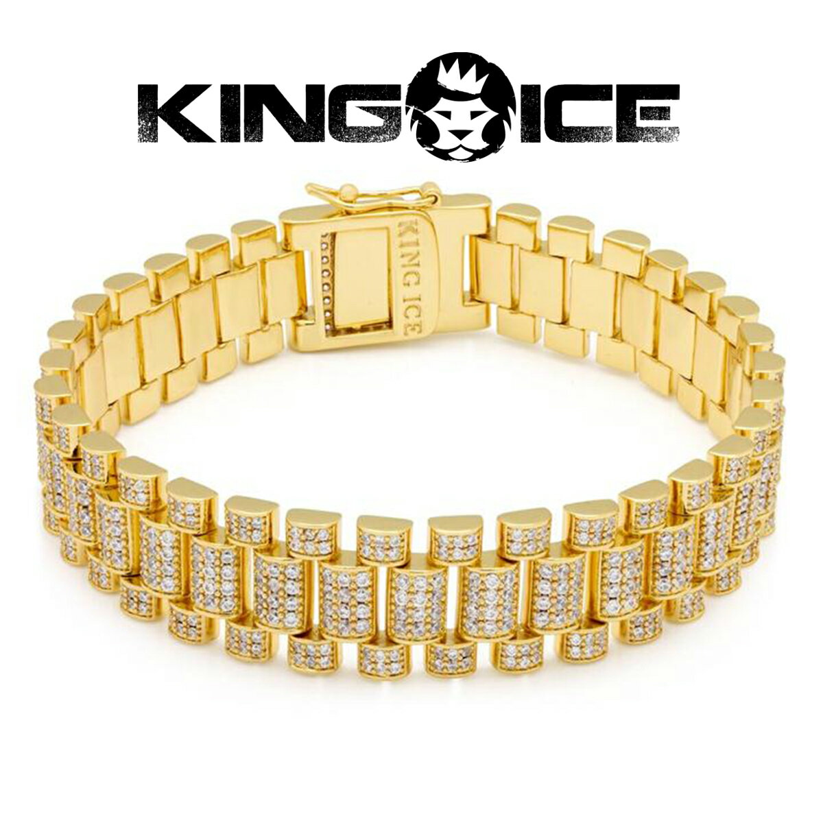 KING ICE キングアイス ブレスレット 15MM ICED ROLEX LINK BRACELET 14Kゴールドメッキ ホワイトゴールドメッキ メンズ ブランド 人気[アクセサリー]