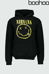 ブーフー boohoo Nirvana License Hoodie Black ブラック 黒 パーカー プルオーバー ニルヴァーナ スウェット 長袖 トップス メンズ イギリス asos[衣類]